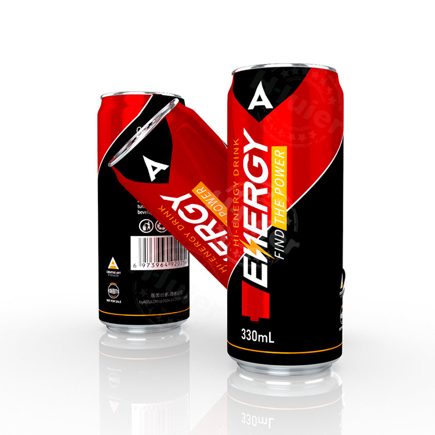 Slim sleek aluminum canned energy drink formulated for daily exercise and driving